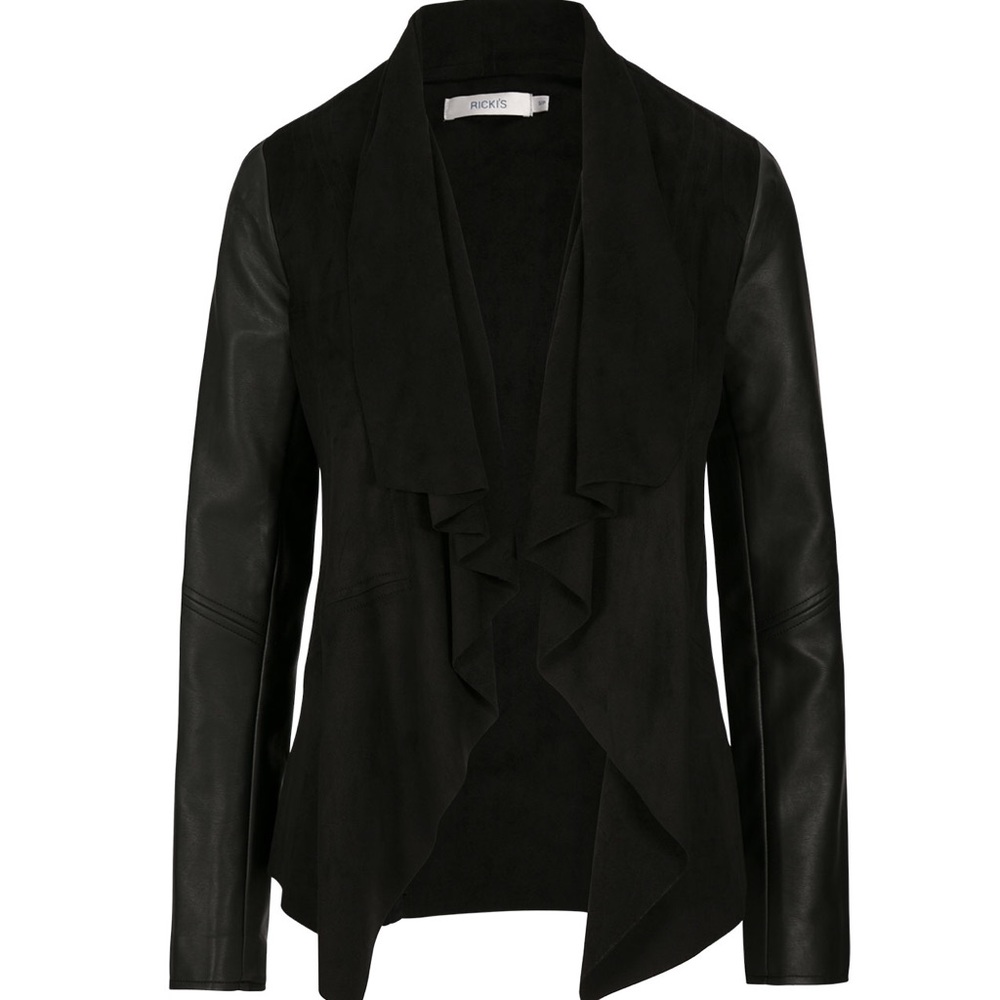 Pleather Sleeve Drape Front Blazer